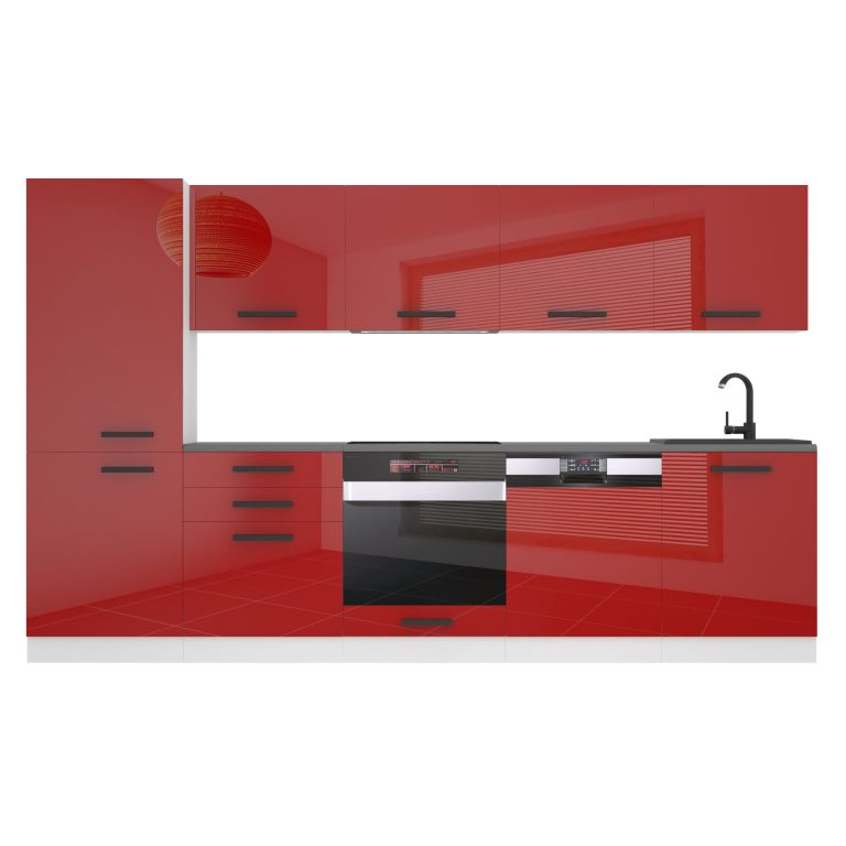 Meble kuchenne Premium Full Version 300 cm czerwone połysk z blatem Producent INF ROSE/0/WT/R/B/B1