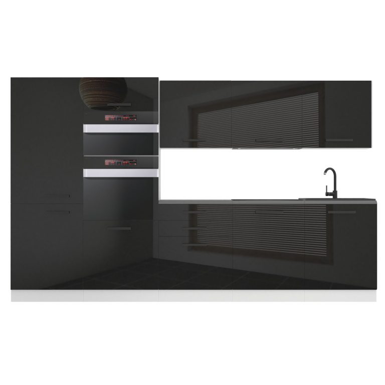 Meble kuchenne Premium Full Version 300 cm czarne połysk z blatem Producent INF GRACE/0/WT/B/B/B1