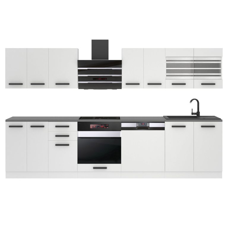 Meble kuchenne Premium Full Version 300 cm białe mat z blatem Producent TOR LUCY/0/WT/WT/B/B1