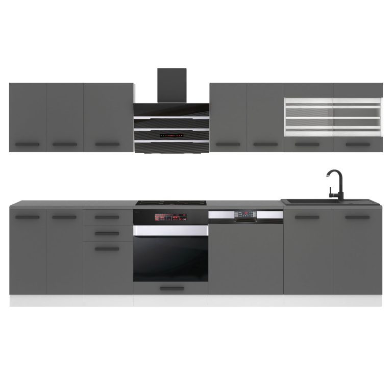 Meble kuchenne Premium Full Version 300 cm szare antracyt grafitowe z blatem Producent TOR LUCY/0/WT/SR/B/B1