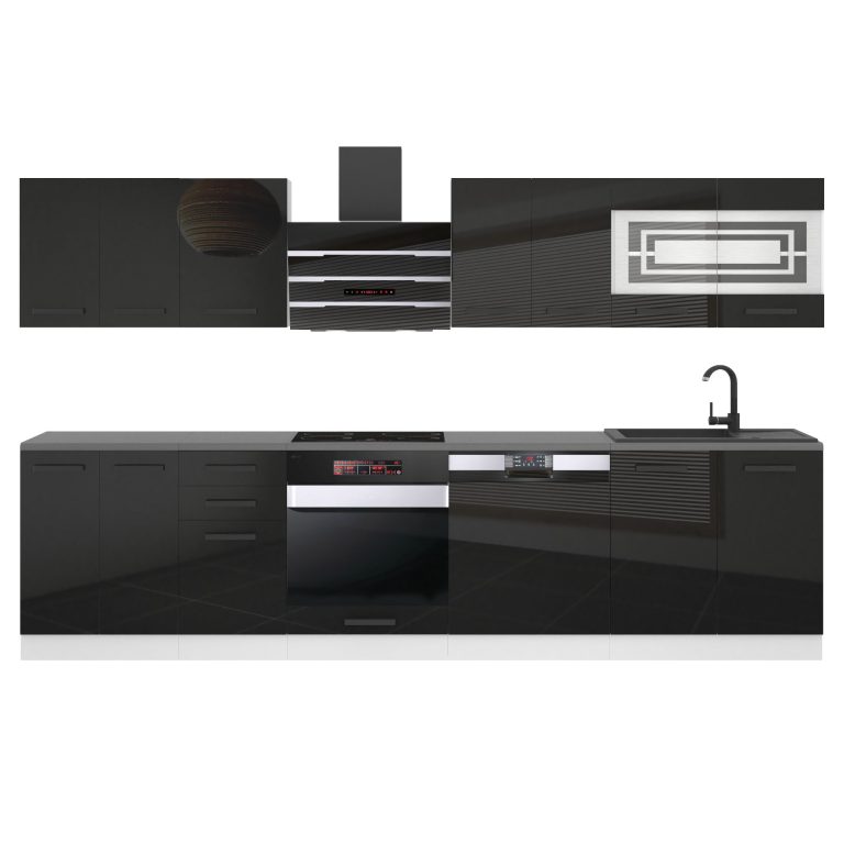 Meble kuchenne Premium Full Version 300 cm czarne połysk z blatem Producent INF LUCY/0/WT/B/B/B1