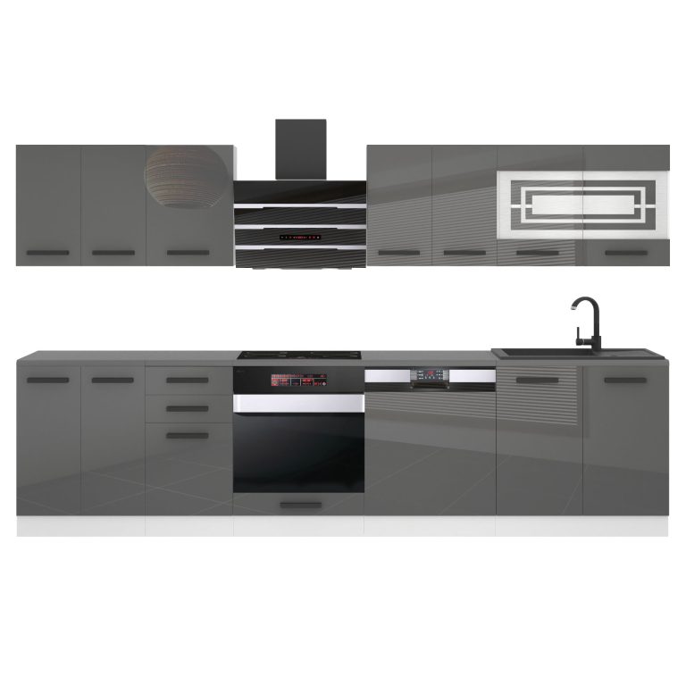 Meble kuchenne Premium Full Version 300 cm szare połysk z blatem Producent INF LUCY/0/WT/S/B/B1