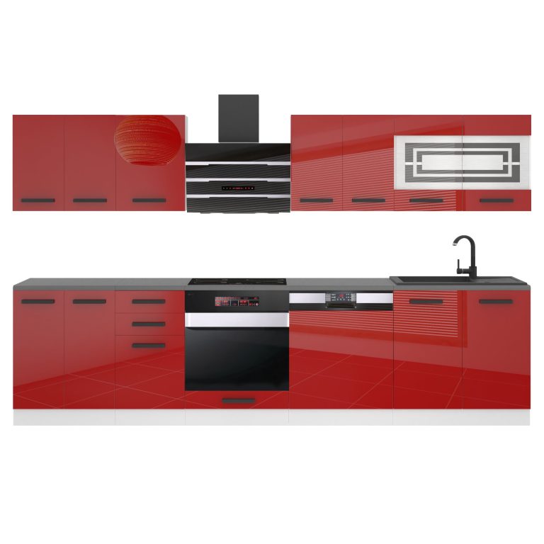 Meble kuchenne Premium Full Version 300 cm czerwone połysk z blatem Producent INF LUCY/0/WT/R/B/B1