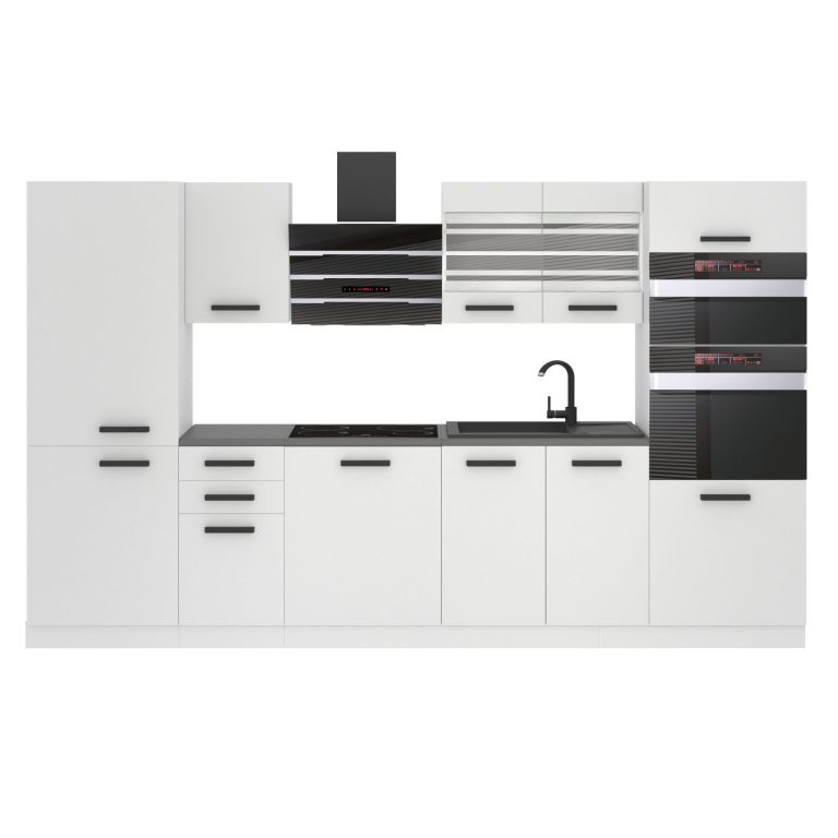 Meble kuchenne Premium Full Version 300 cm białe mat z blatem Producent TOR MILA/0/WT/WT/B/B1