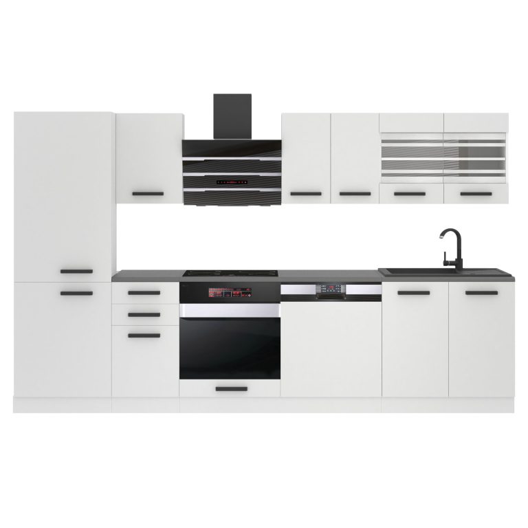 Meble kuchenne Premium Full Version 300 cm białe mat z blatem Producent TOR CINDY/0/WT/WT/B/B1