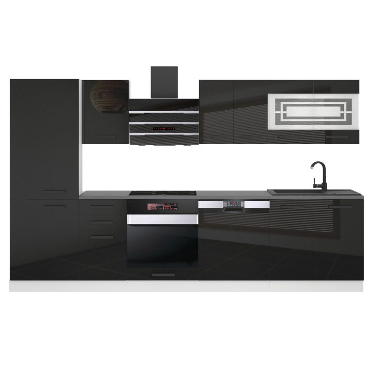 Meble kuchenne Premium Full Version 300 cm czarne połysk z blatem Producent INF CINDY/0/WT/B/B/B1