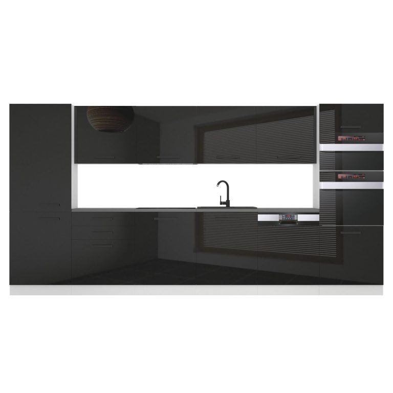 Meble kuchenne Premium Full Version 360 cm czarne połysk z blatem Producent INF NAOMI/0/WT/B/B/B1