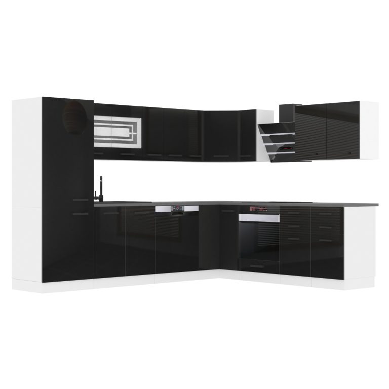 Meble kuchenne Premium Full Version 520 cm czarne połysk z blatem Producent INF JULIE/0/WT/B/B/B1
