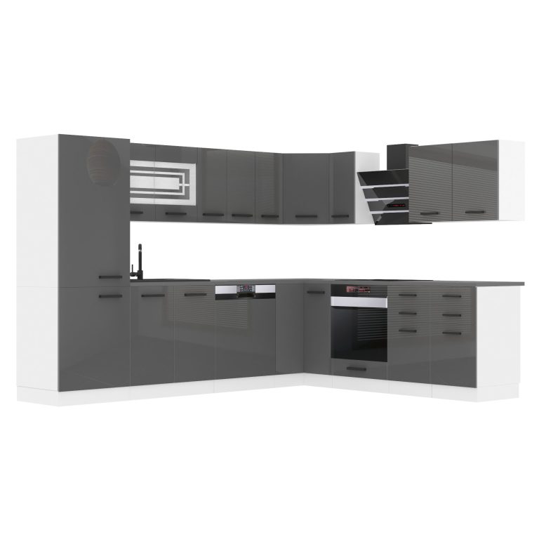 Meble kuchenne Premium Full Version 520 cm szare połysk z blatem Producent INF JULIE/0/WT/S/B/B1