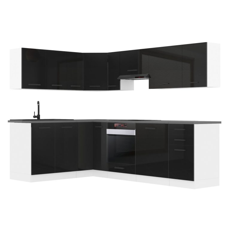 Meble kuchenne Premium Full Version 420 cm czarne połysk z blatem Producent INF JANET/0/WT/B/B/B1