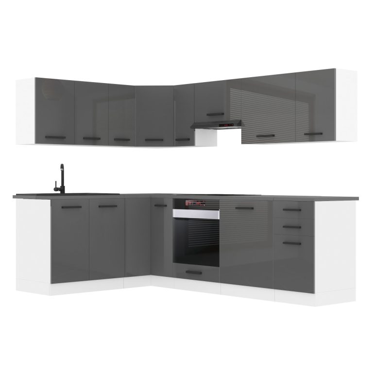 Meble kuchenne Premium Full Version 420 cm szare połysk z blatem Producent INF JANET/0/WT/S/B/B1