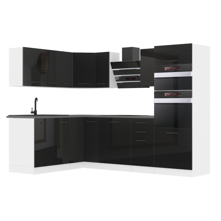 Meble kuchenne Premium Full Version 420 cm czarne połysk z blatem Producent INF MELANIE/0/WT/B/B/B1