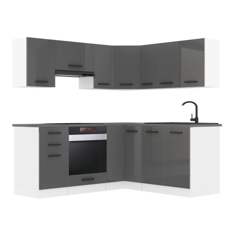 Meble kuchenne Premium Full Version 380 cm szare połysk bez blatu Producent INF SARAH/1/WT/S/0/B1