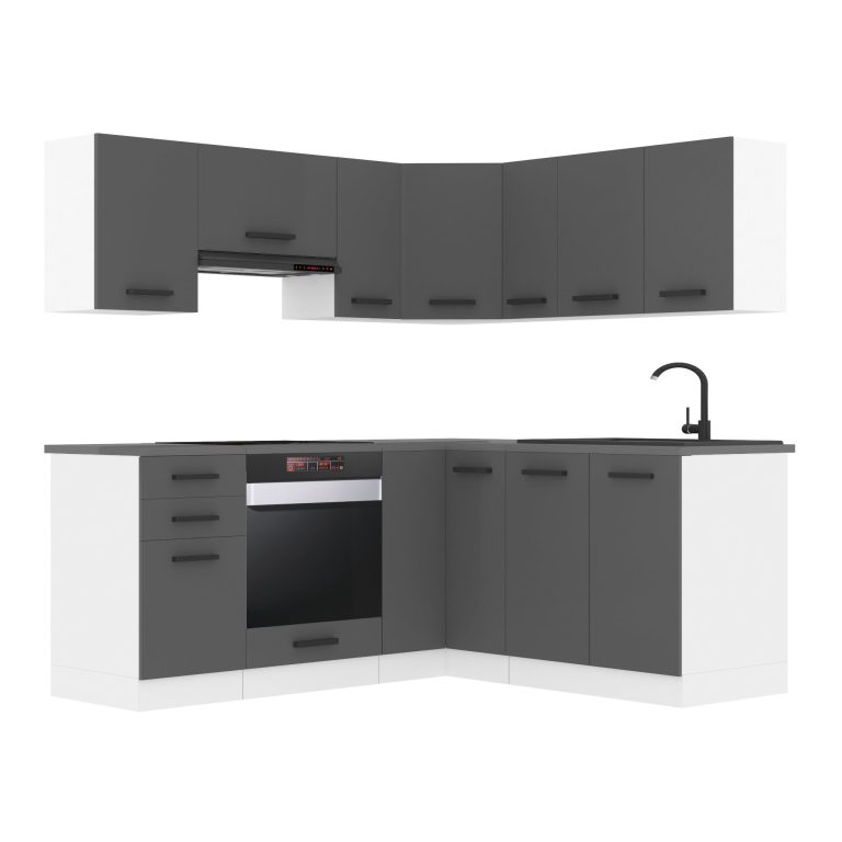 Meble kuchenne Premium Full Version 380 cm szare antracyt grafitowe z blatem Producent TOR SARAH/1/WT/SR/B/B1