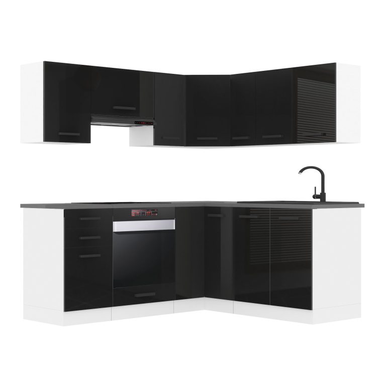 Meble kuchenne Premium Full Version 380 cm czarne połysk z blatem Producent INF SARAH/1/WT/B/B/B1