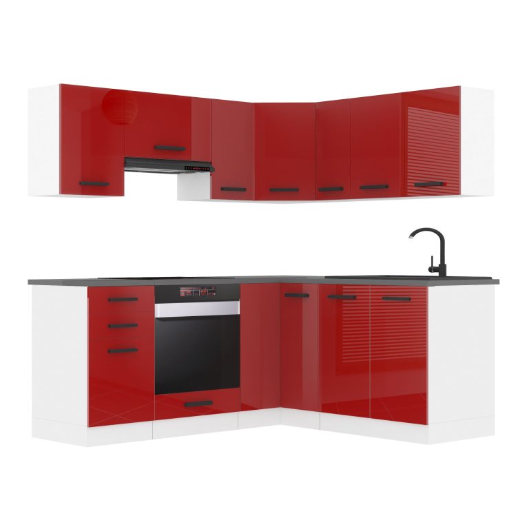 Meble kuchenne Premium Full Version 380 cm czerwone połysk z blatem Producent INF SARAH/2/WT/R/B/B1