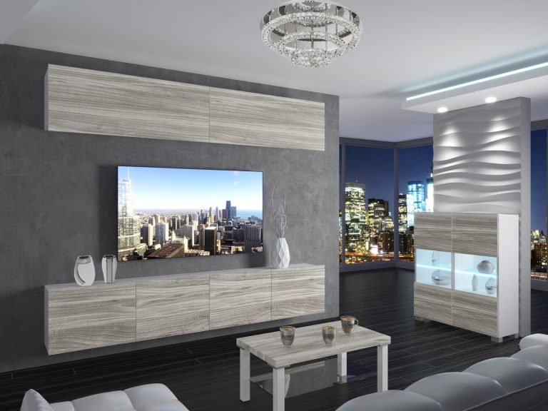 Meblościanka 200 cm TV/RTV szara antracyt grafitowa Producent IMP 6/5/W/GW1/0/0