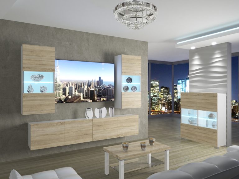 Meblościanka 200 cm TV/RTV dębowa dąb wotan dąb sonoma Producent IMP 7/5/W/DS/0/0