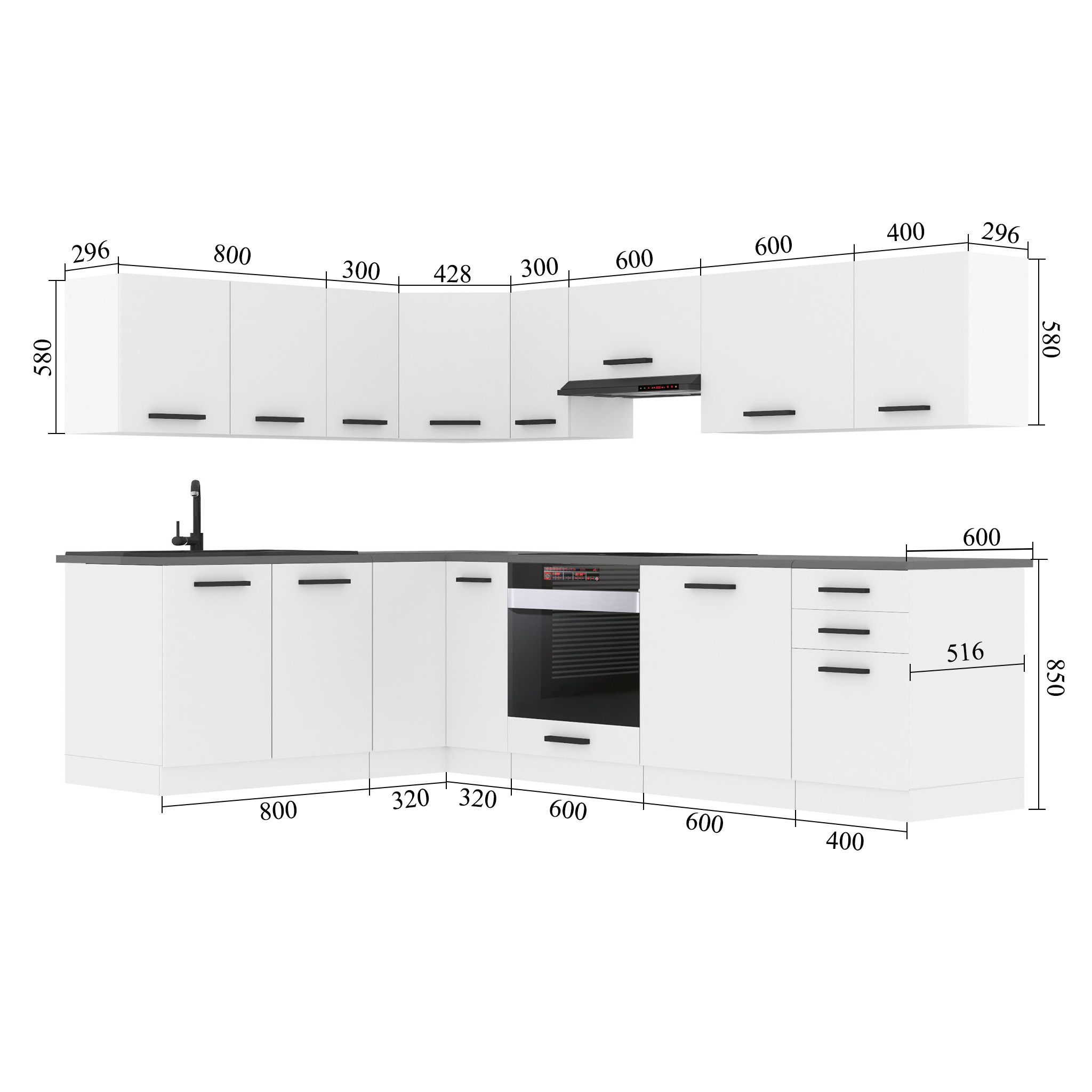 Meble kuchenne Premium Full Version 420 cm czarne heban ciemne z blatem Producent TOR JANET/0/WT/HK/B/B1