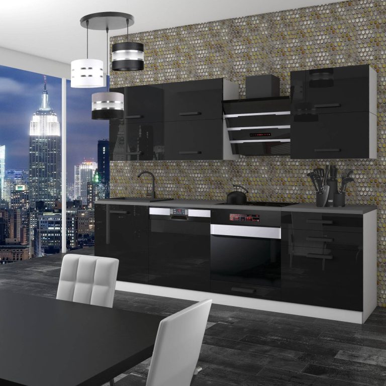 Meble kuchenne Premium Full Version 240 cm czarne połysk z blatem Producent INF MADISON/0/WT/B/B/B1