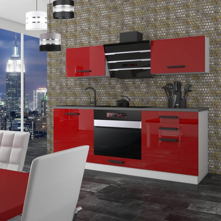 Meble kuchenne Premium Full Version 180 cm czerwone połysk z blatem Producent INF SOPHIA/0/WT/R/B/B1
