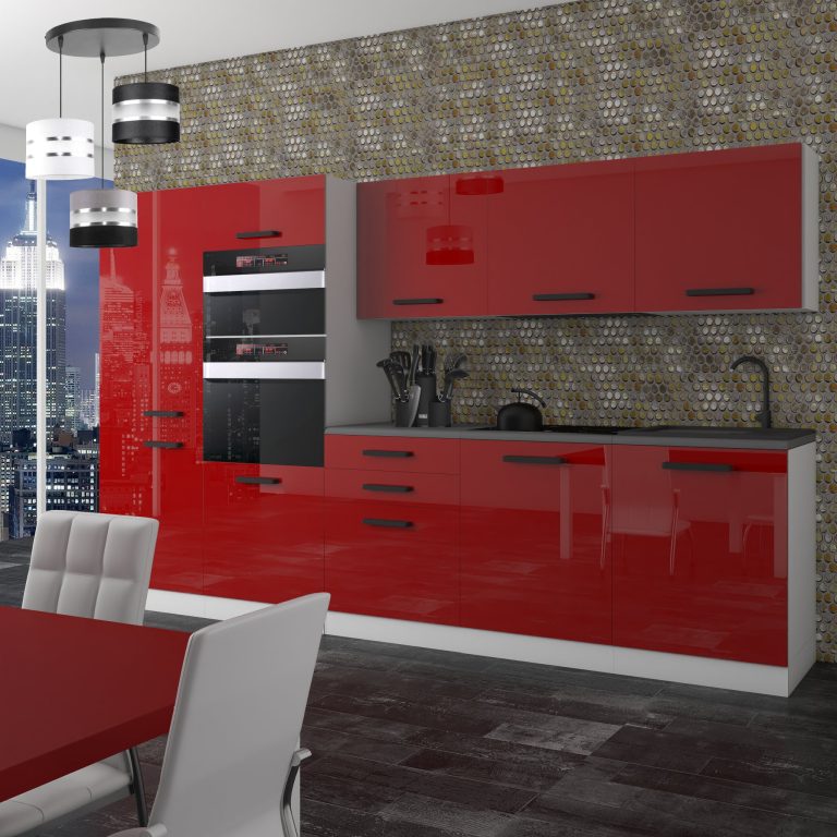 Meble kuchenne Premium Full Version 300 cm czerwone połysk z blatem Producent INF GRACE/0/WT/R/B/B1