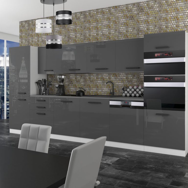 Meble kuchenne Premium Full Version 360 cm szare połysk bez blatu Producent INF NAOMI/0/WT/S/0/B1