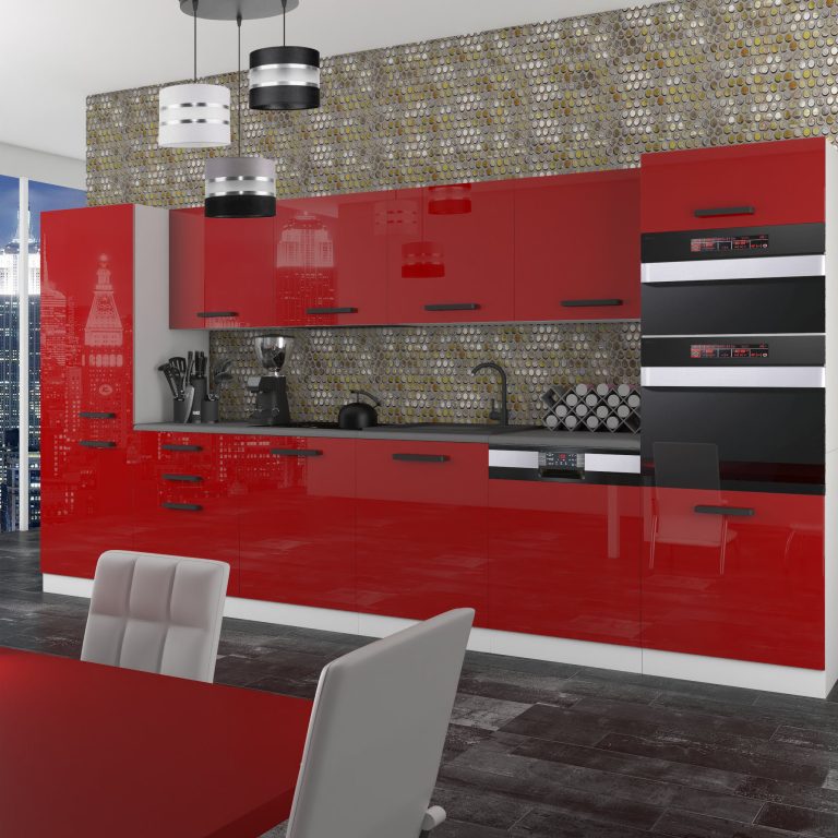 Meble kuchenne Premium Full Version 360 cm czerwone połysk z blatem Producent INF NAOMI/0/WT/R/B/B1