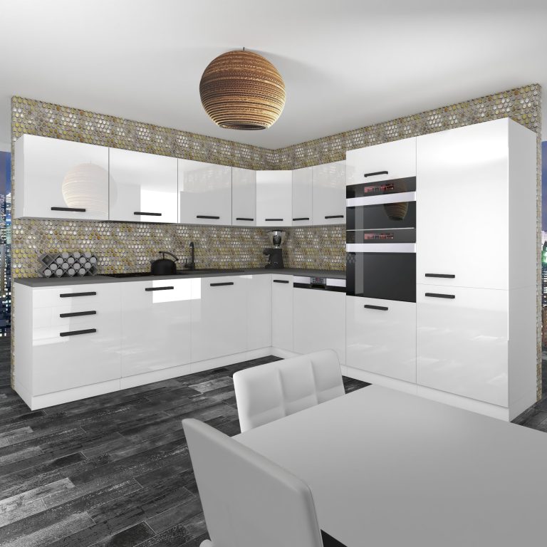 Meble kuchenne Premium Full Version 540 cm białe połysk z blatem Producent INF JANE/0/WT/W/B/B1