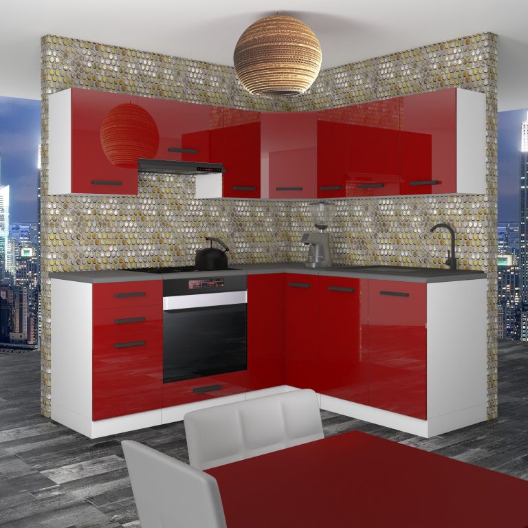 Meble kuchenne Premium Full Version 380 cm czerwone połysk bez blatu Producent INF SARAH/1/WT/R/0/B1