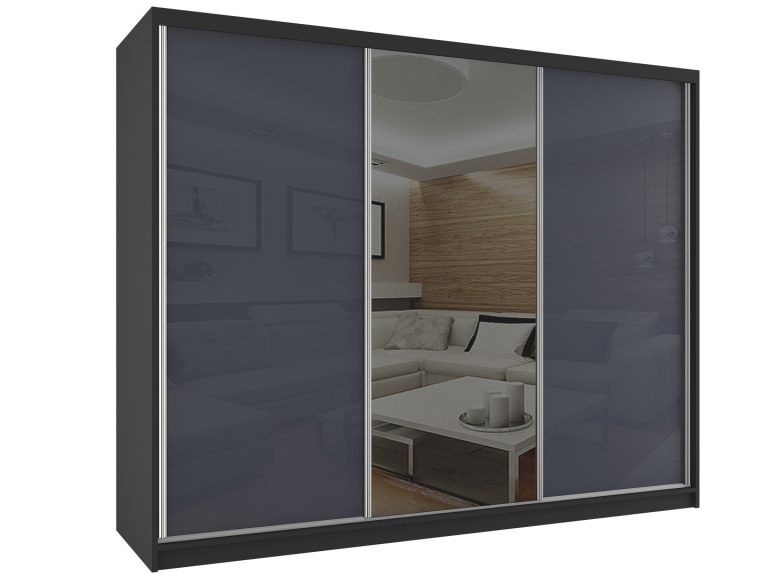 Szafa przesuwna 232 cm z lustrem szary stalowy połysk Producent BM SZP4/2/B/WI/2S1L/HI