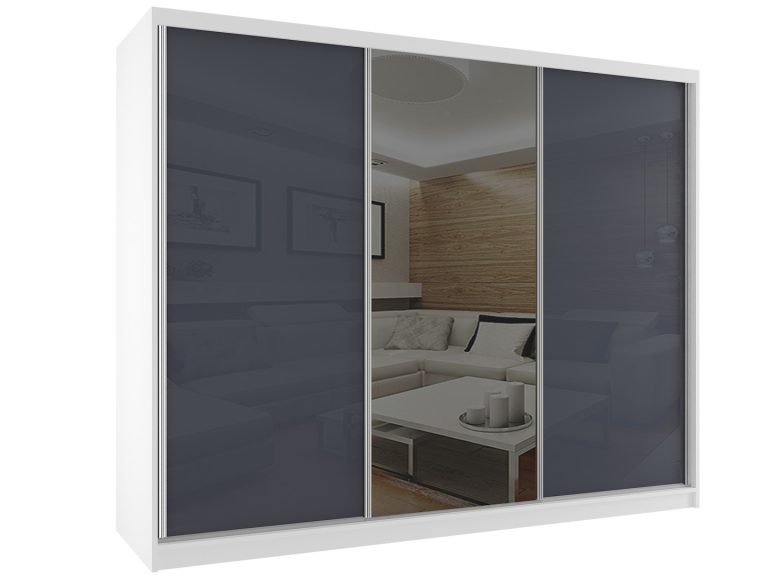 Szafa przesuwna 232 cm z lustrem szary stalowy połysk Producent BM SZP4/2/W/WI/2S1L/HI