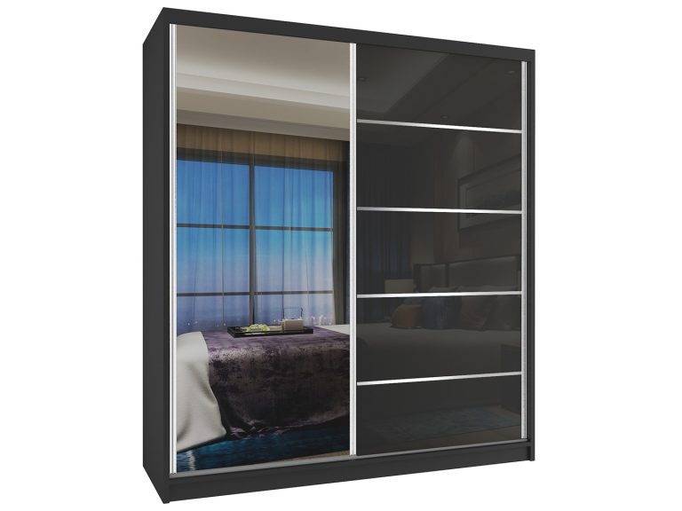 Szafa przesuwna 133 cm z lustrem czarna połysk Producent MG SZP2/2/B/1L5B/HI
