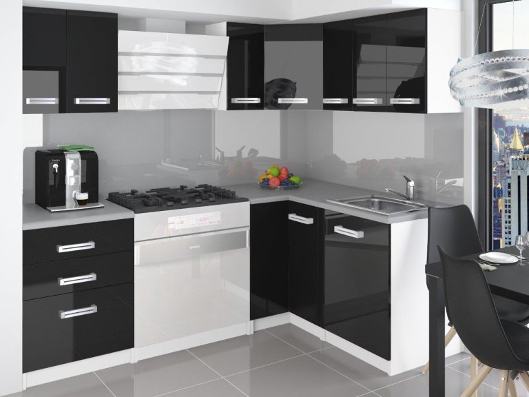 Meble kuchenne 300 cm czarne połysk z blatem Producent INF ARMIN/3/WT/B/0/D