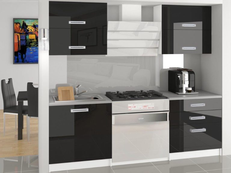 Meble kuchenne 120 cm czarne połysk z blatem Producent INF ELEGANTA2/2/WT/B/0/B1
