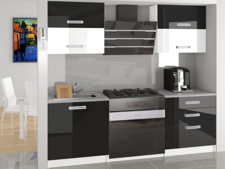 Meble kuchenne 120 cm czarne połysk białe połysk z blatem Producent INF ELEGANTA/2/WT/BWB/0/D