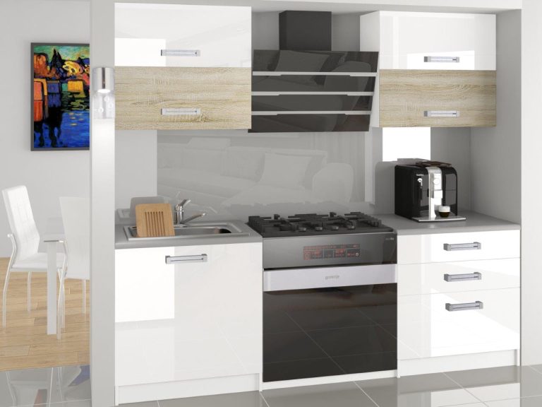 Meble kuchenne 120 cm białe połysk dębowe dąb wotan dąb sonoma z blatem Producent INF ELEGANTA/2/WT/WDSW/0/D