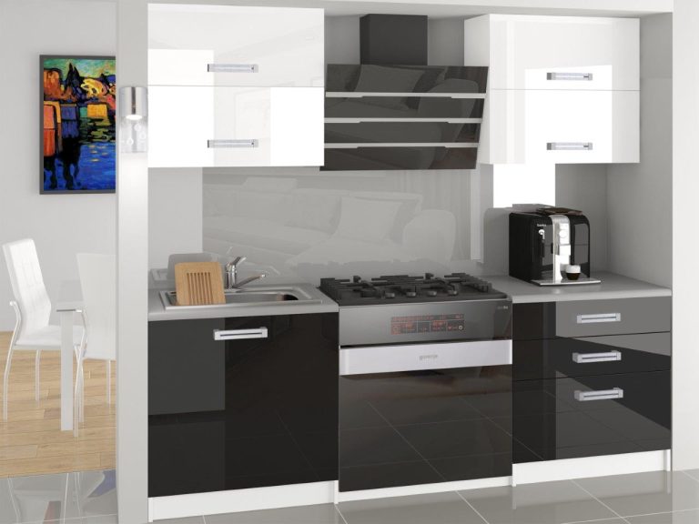 Meble kuchenne 120 cm białe połysk czarne połysk z blatem Producent INF ELEGANTA2/2/WT/WB/0/B1