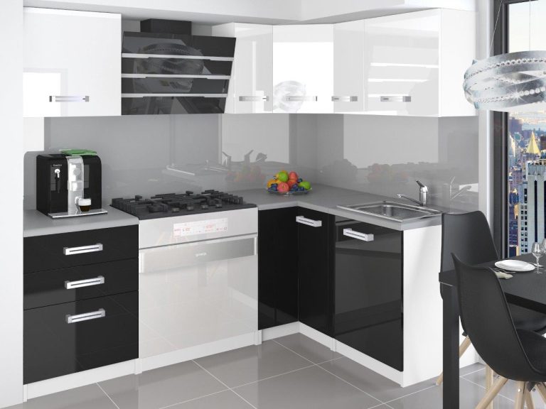 Meble kuchenne 300 cm białe połysk czarne połysk z blatem Producent INF JOWISZ/2/WT/WB/0/D