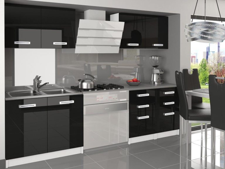 Meble kuchenne 160 cm czarne połysk z blatem Producent INF KOMPAKTO/3/WT/B/0/D