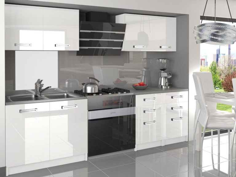 Meble kuchenne 160 cm białe połysk czarne połysk z blatem Producent INF KOMPAKTO/3/WT/W/0/D