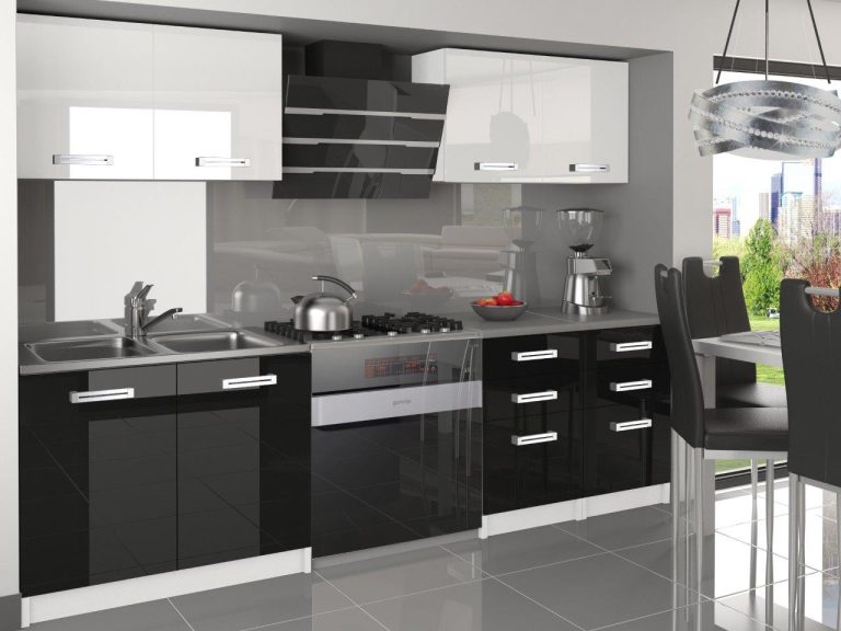 Meble kuchenne 160 cm białe połysk czarne połysk z blatem Producent INF KOMPAKTO/3/WT/WB/0/D