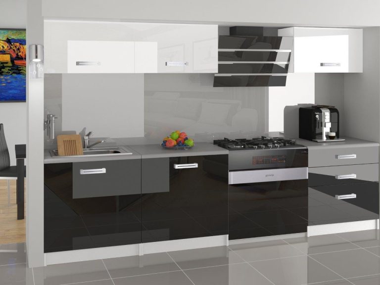 Meble kuchenne 180 cm białe połysk czarne połysk z blatem Producent INF LAURENTINO2/2/WT/WB/0/B1