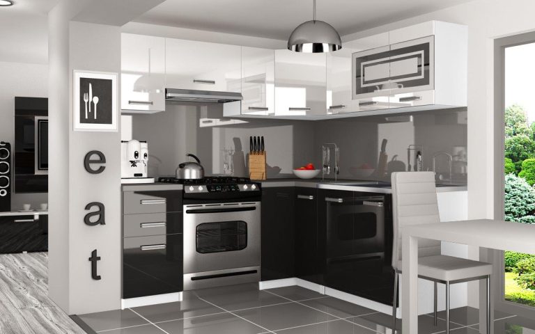 Meble kuchenne 360 cm białe połysk czarne połysk bez blatu Producent INF LIDIA2/4/WT/WB/BB/B1
