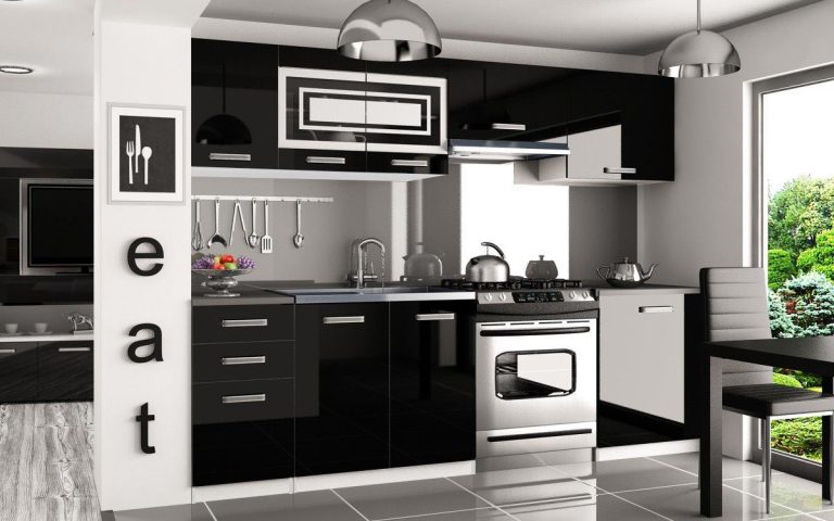 Meble kuchenne 240 cm czarne połysk z blatem Producent INF MARIKA/4/WT/B/0/F