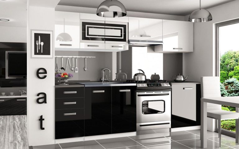 Meble kuchenne 240 cm białe połysk czarne połysk z blatem Producent INF MARIKA/4/WT/WB/0/F
