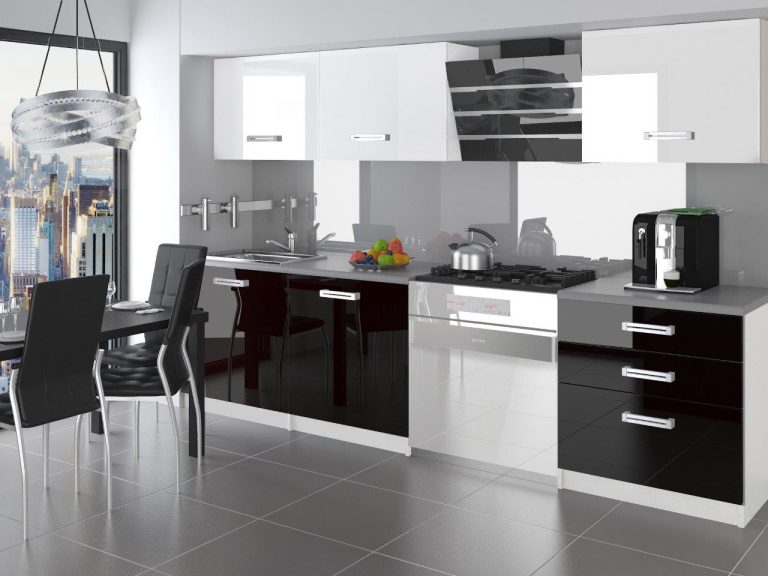 Meble kuchenne 180 cm białe połysk czarne połysk z blatem Producent INF NEPTUN/2/WT/WB/0/D