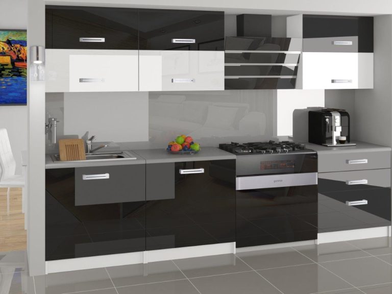 Meble kuchenne 180 cm czarne połysk białe połysk z blatem Producent INF PRIMERA2/2/WT/BWB/0/B1