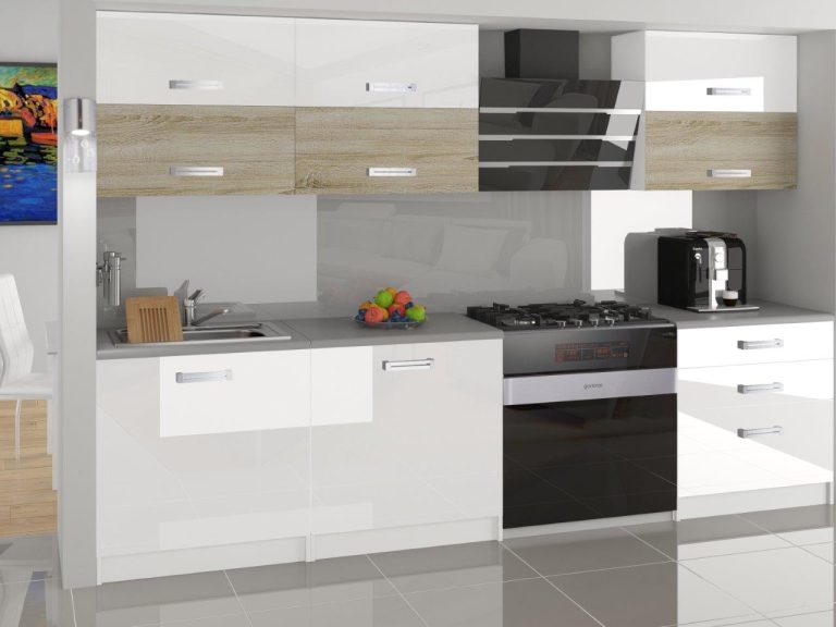 Meble kuchenne 180 cm białe połysk dębowe dąb wotan dąb sonoma bez blatu Producent INF PRIMERA/3/WT/WDSW/BB/D