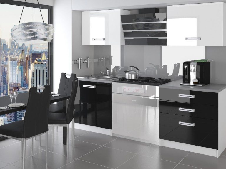 Meble kuchenne 120 cm białe połysk czarne połysk z blatem Producent INF SATURNO/2/WT/WB/0/D
